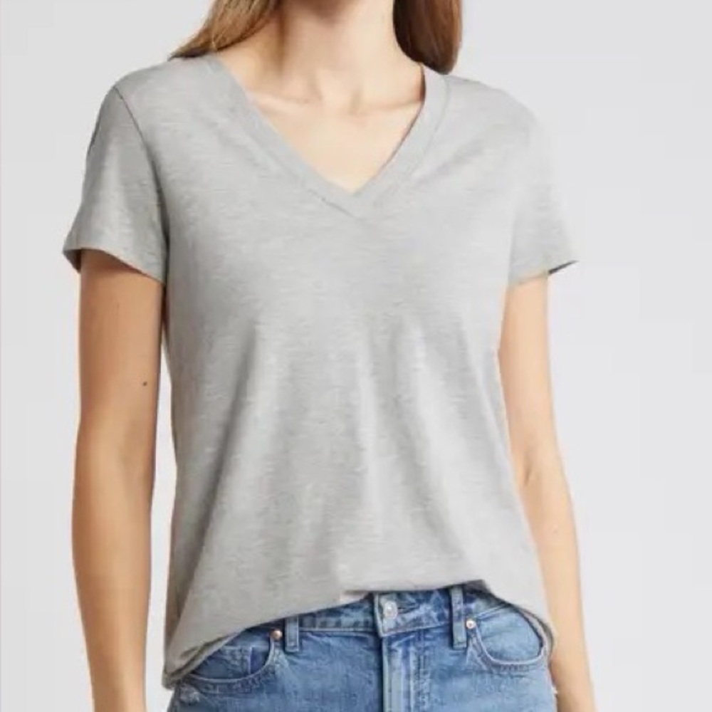 Caslon Relaxed V-Neck T-Shirt Gray XXL - Picture 2 of 7